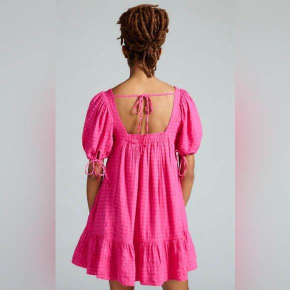 Pilcro by Anthropologie Pink Square-Neck Textured Babydoll Dress - Picture 3 of 15